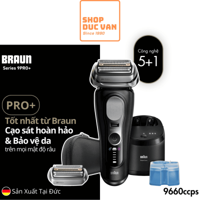 Máy Cạo Râu Braun Series 9 Pro+ 9660ccps Cao Cấp Tích Hợp Đốc Sạc Rửa Tự Động 6in1 Kèm Đầu Cạo Thay Thế