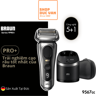 Máy Cạo Râu Cao Cấp Braun Series 9 Pro+ 9567cc Trạm Làm Sạch Thông Minh 6 Trong 1, Pin 60 Phút, Chống Nước 100%
