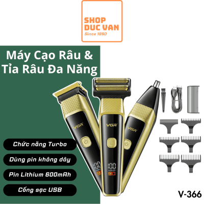 Máy Cạo Râu Đa Năng VGR V-366  Bộ Tông Đơ Cắt Tóc, Tỉa Lông Mũi 3 Trong 1 Động Cơ Turbo 6500RPM Sạc USB Type-C Pin 90 Phút