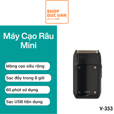 Máy Cạo Râu Mini VGR V-353 Máy Cạo Râu Bỏ Túi Siêu Nhẹ, Sạc USB Type-C, Tích Hợp Đầu Tỉa Tóc Mai